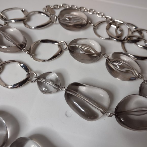 Long 41 Inch Dell'Olio Necklace With Large Clear Plastic Beads - Picture 6 of 12